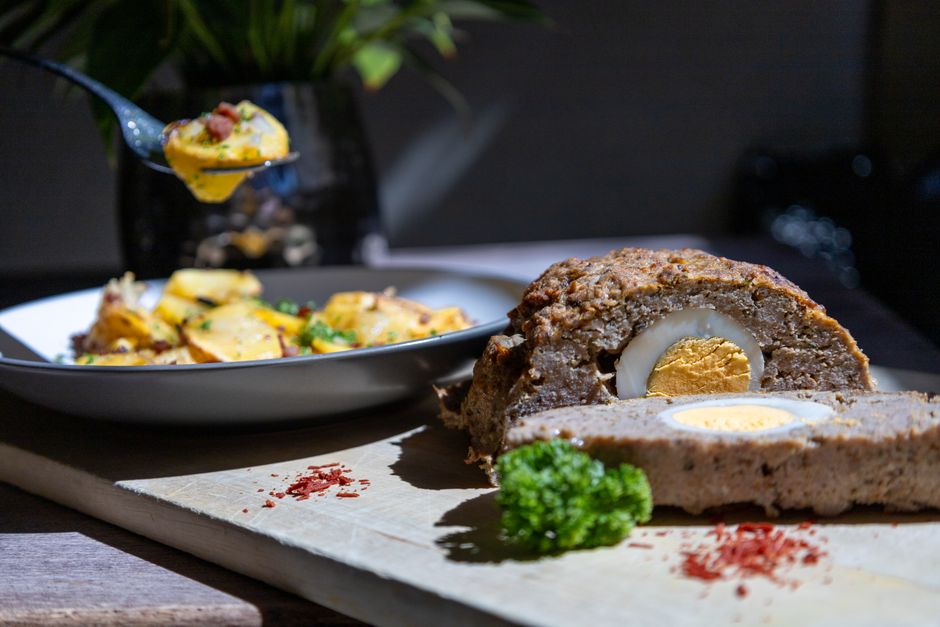 Pastel de carne de pavo con puré de boniato